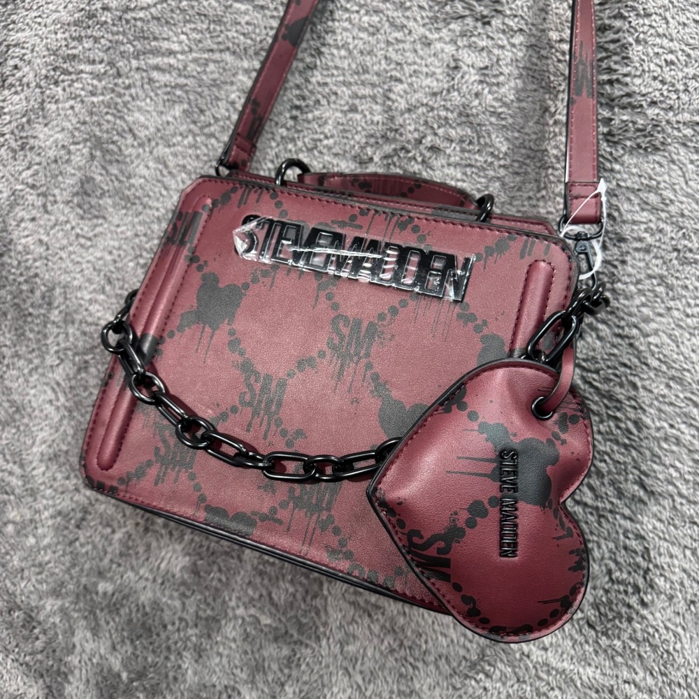 Steve Madden Bevln Hearts Satchel Wine Multi Graffiti Crossbody Bag DT628450 NWT